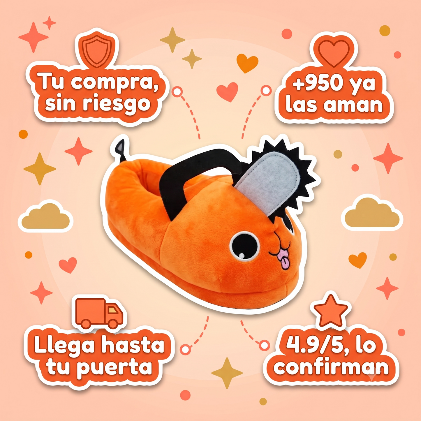 Pantuflas Monstruo Naranja Kawaii