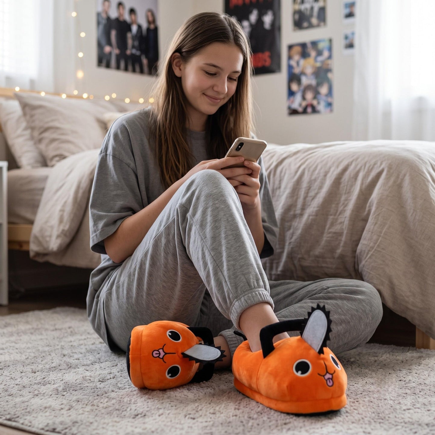 Pantuflas Monstruo Naranja Kawaii