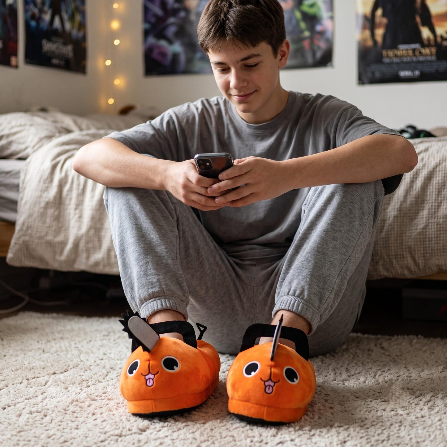 Pantuflas Monstruo Naranja Kawaii